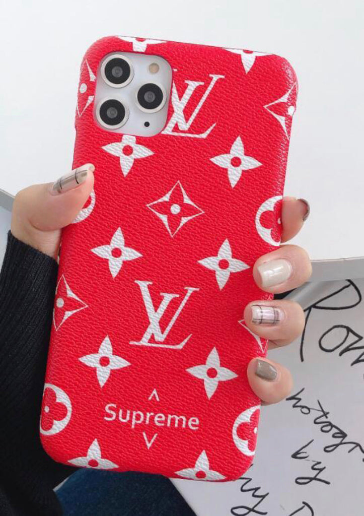Classic Red Louis Vuitton Monogram x Supreme Logo iPhone 14 Pro Case