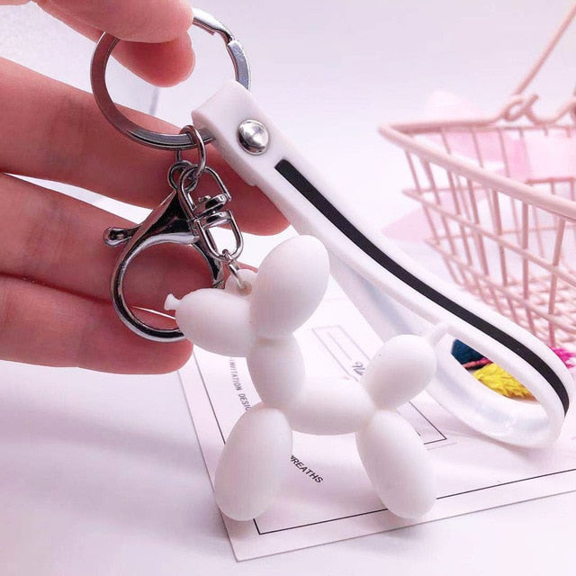 U Style Balloon Dog Glitter Rubber Keychain with Metal Keyring 